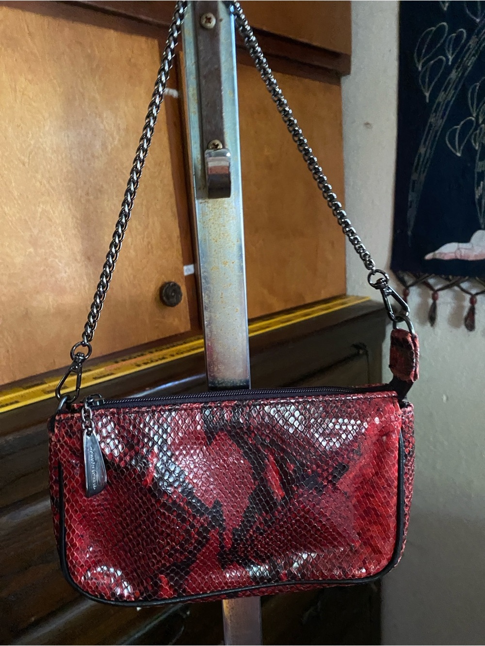 DONALD J PLINER Red Snake-Print Chain Strap Women’s Shoulder Bag